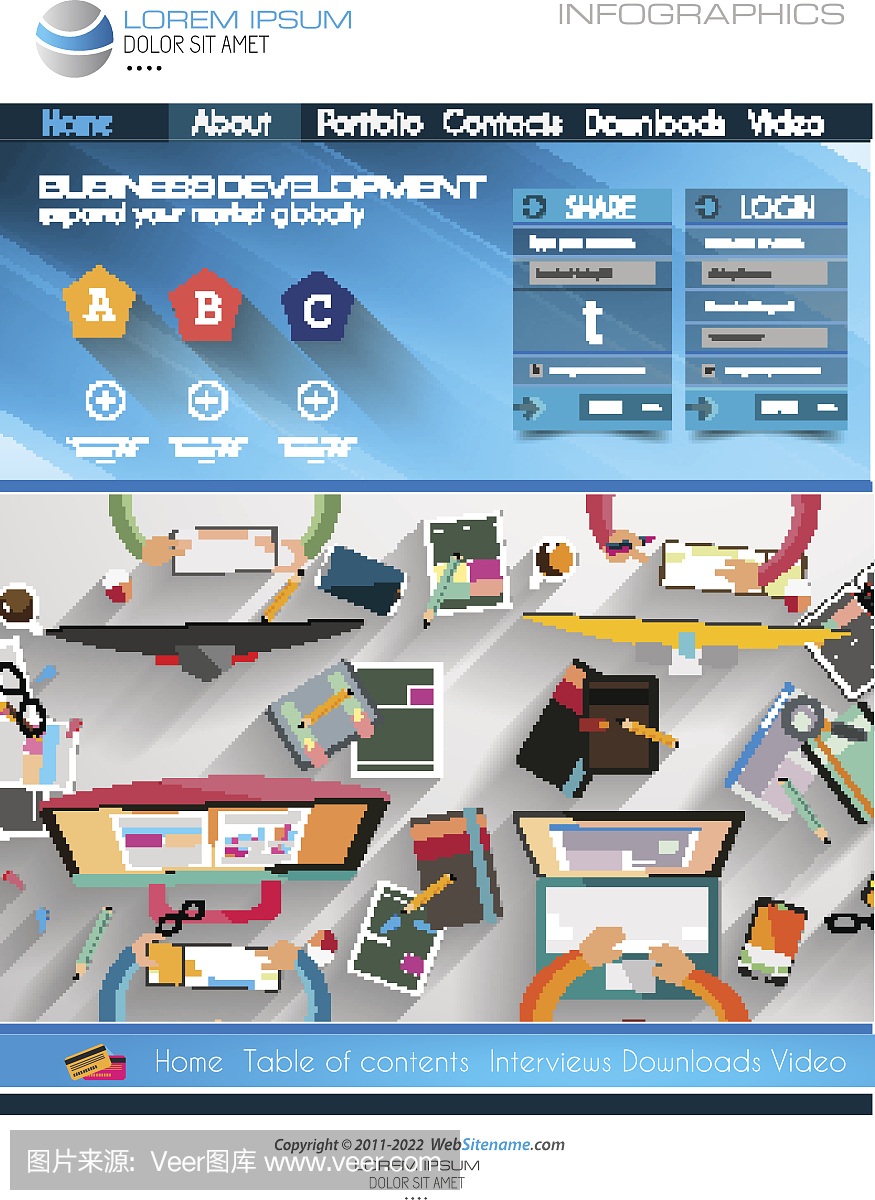 現(xiàn)代網(wǎng)站模板與平面風格的信息圖布局